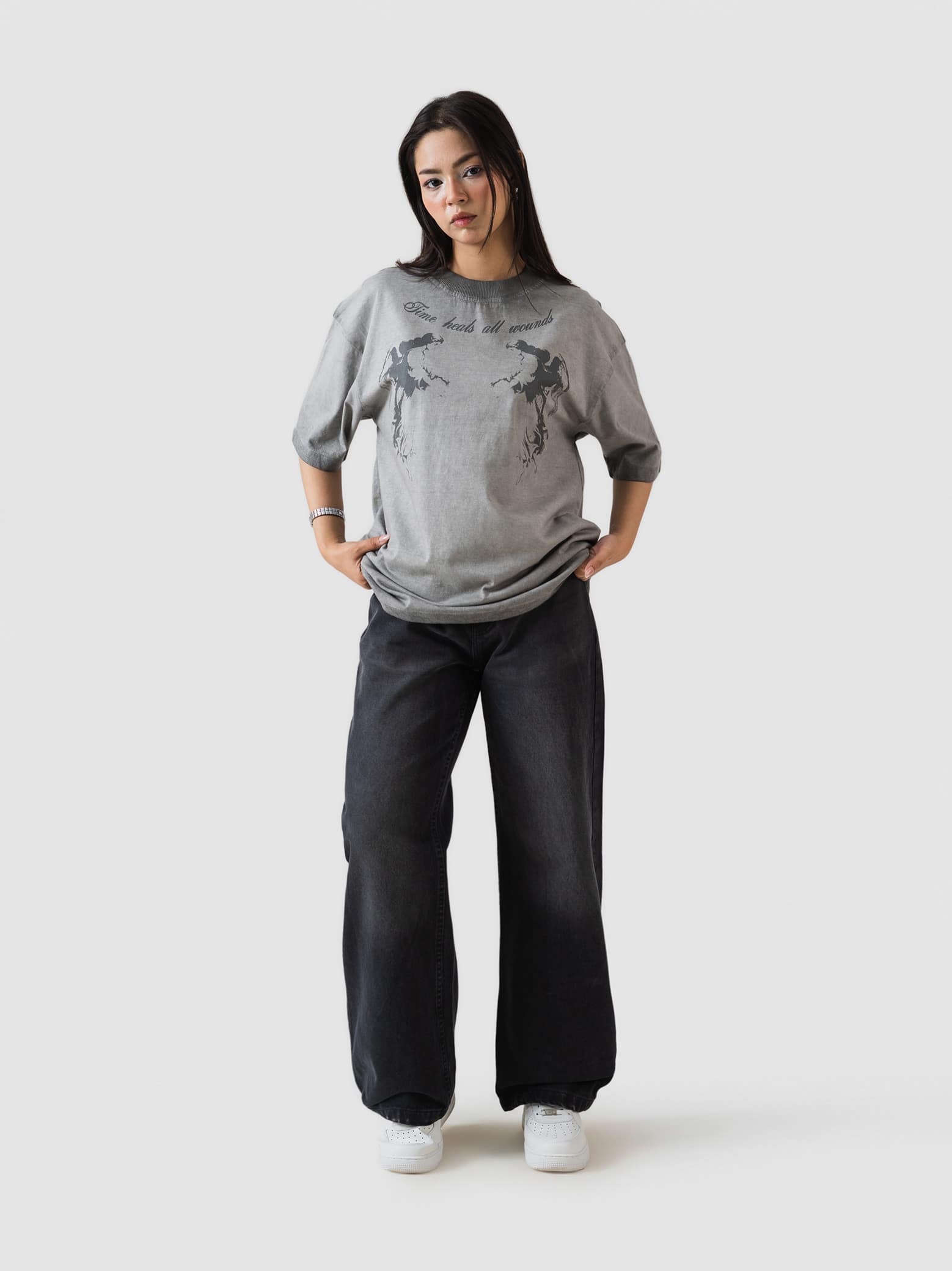 GROOVY Pakistan oversized t-shirt, washed grey, graphic print