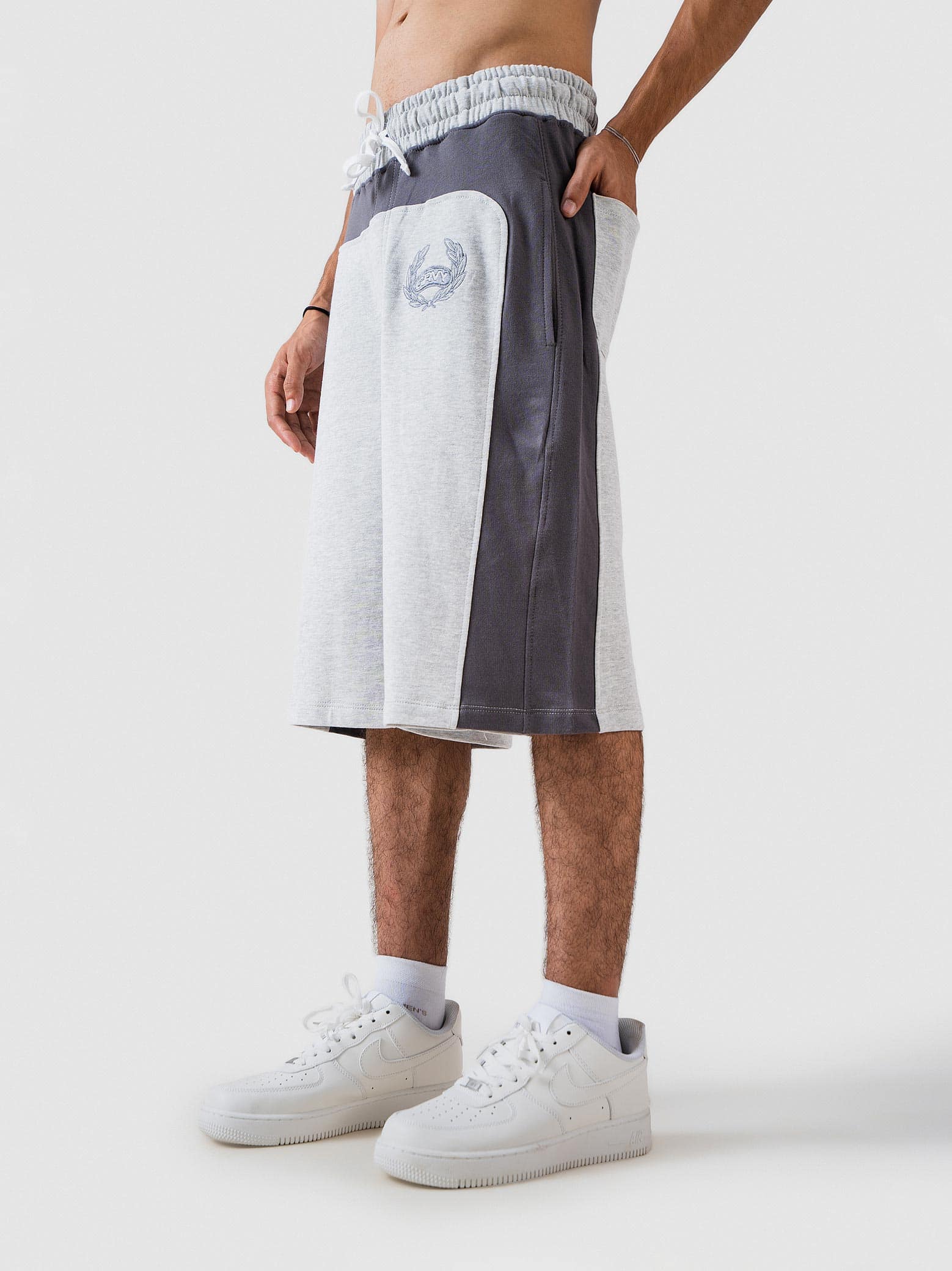 GROOVY shorts, colorblock white and grey, Pakistan streetwear