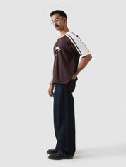 GROOVY Pakistan ringer t-shirt in mocha brown, contrast trim