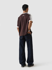mocha brown ringer t-shirt from GROOVY, contrast trim, made in Pakistan
