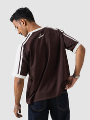 GROOVY streetwear ringer t-shirt, mocha brown, contrast trim