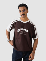 mocha brown ringer t-shirt by GROOVY, contrast trim, Pakistan