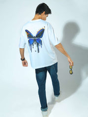 Burning Butterfly white graphic tee male model full body front view Pakistan – GROOVY