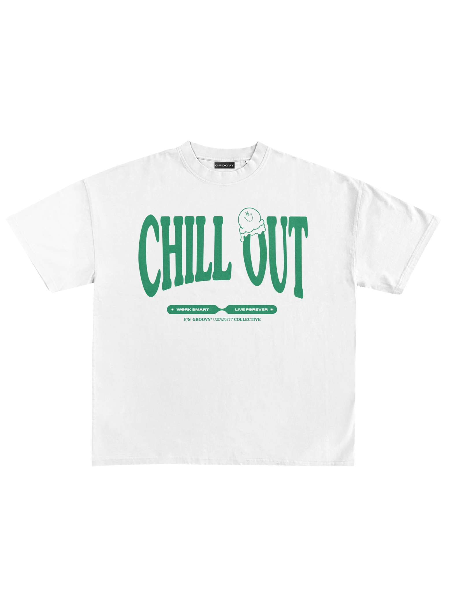White Graphic Tee Flat Lay – Chill Out – GROOVY Pakistan
