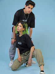 GROOVY Grunge Slogan black oversized tee male model full body front view Pakistan – GROOVY