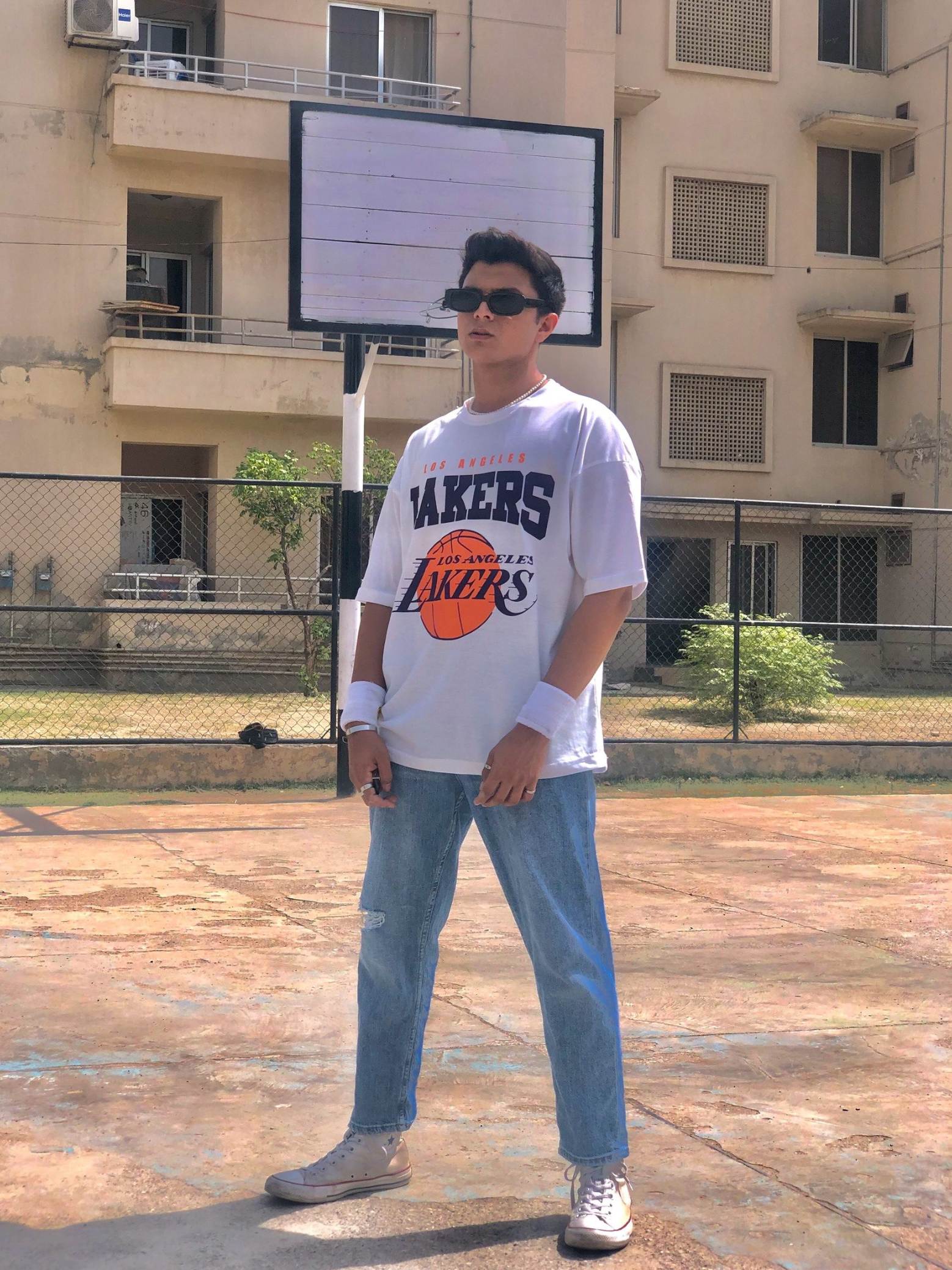 LA Lakers tee male model back view graphic print streetwear Pakistan – GROOVY